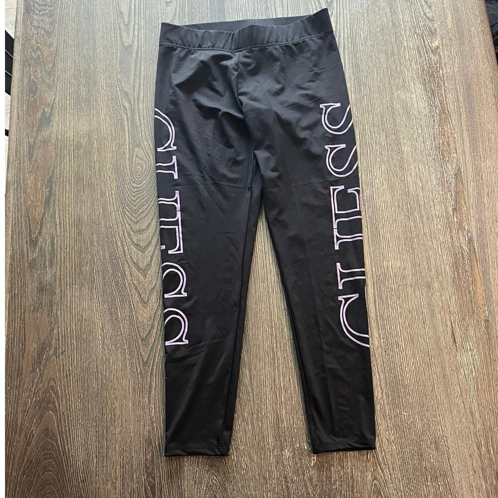NWOT Guess Crop Leggings High Rise Elastic Waist Pull-On Logo Print Black Size M